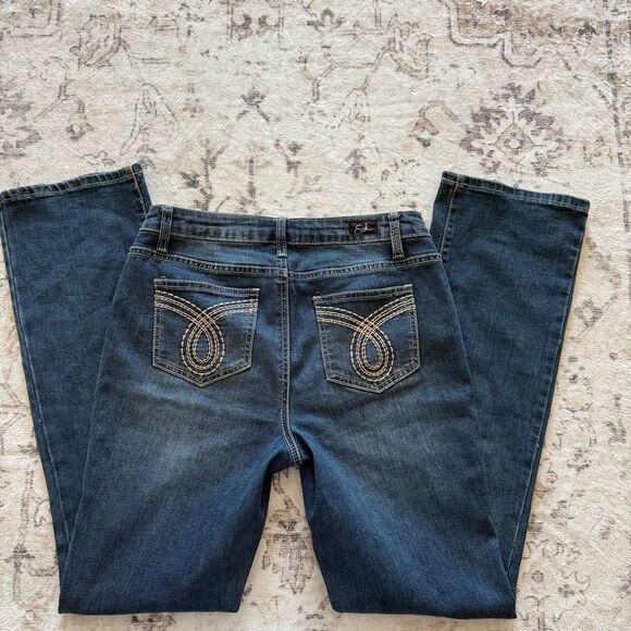 y2k grunge contrast stitch embroidered mid rise jeans - Picture 2 of 5